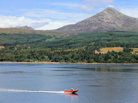 Goatfell & Brodick Castle with speedboat