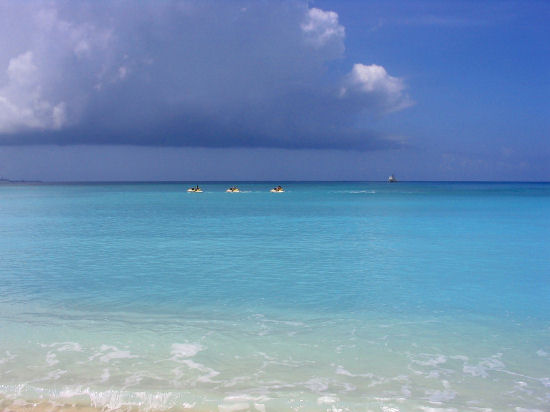 A picture of three jet skis at West Bay beach, Grand Cayman. 