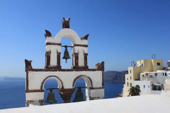 Picture of  3 Bells Looking Over The Sea - Oia, Santorini, Greece