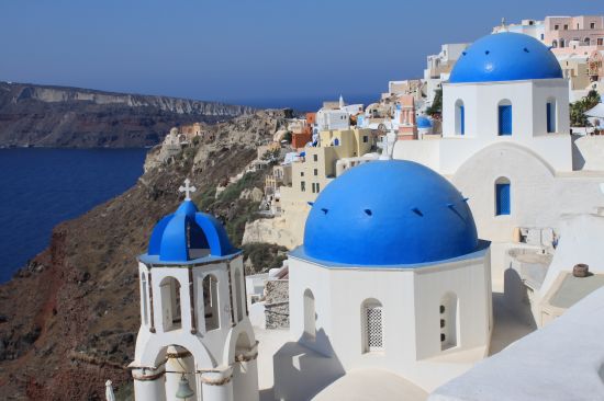 Picture of the  3 Blue Domes Looking Over Sea - Oia, Santorini, Greece