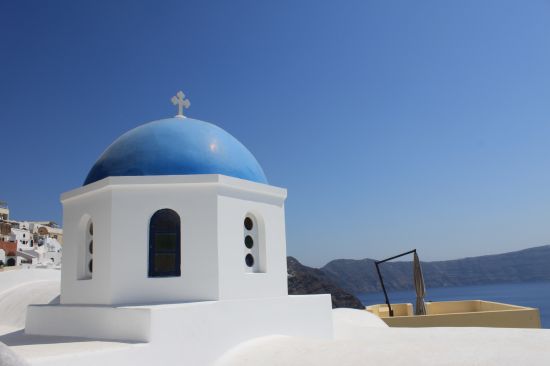 Picture of the  Blue Dome With Cross Against The Sky - Oia, Santorini, Greece