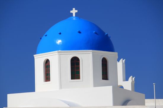 Picture of a  Shiny Blue Dome With Cross - Oia, Santorini, Greece