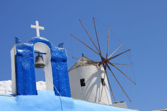 Picture of a Windmill With Bell Tower - Oia, Santorini, Greece