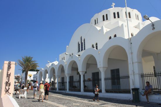 Picture of the  Orthodox Metropolitan Cathedral From Side Front  - Fira, Santorini, Greece