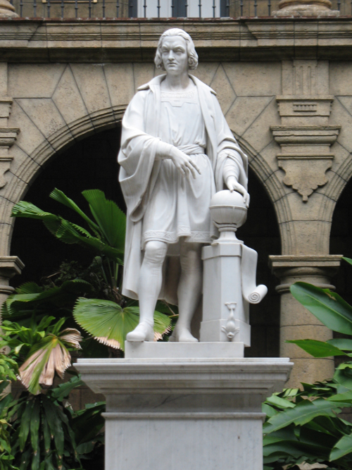 A close-up picture of the statue of Christopher Columbus, Palacio de los Capitanes Generales, Havana, Cuba