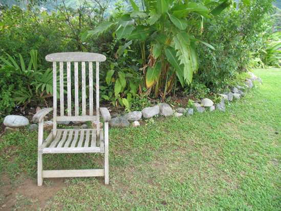 Picture of  The  Wooden Garden Chair at Strawberry Hill, Jamaica is shown on this page.