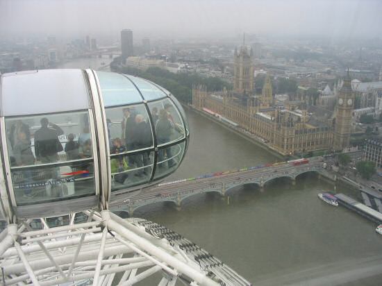 A picture of the Houses of Parliament from the top of the London Eye.
