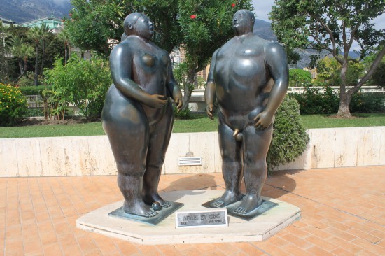   Adam And Eve Statue Behind Monaco Casino, France