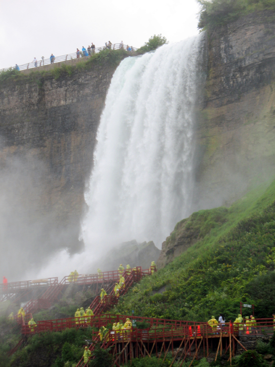 Picture of  The  Bridal Veil Falls With Tourists  is shown on this page.