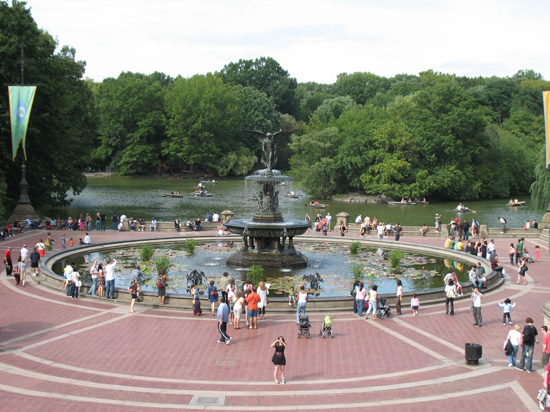 A Wide View of Bethesda Fountain and Terrace, Central Park, New York, USA is shown on this page.