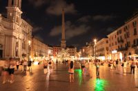   Tourists In Piazza Navona At Night   - Rome, Italy