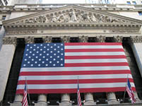 Federal Reserve Bank with Flag, New York, USA